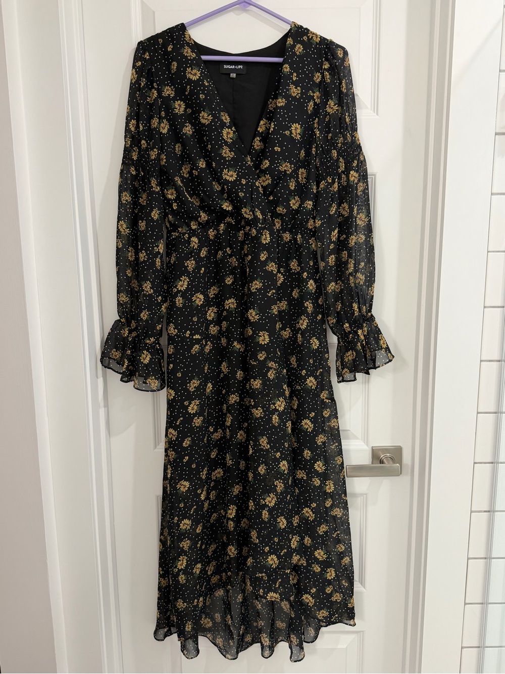 Sugarlips Black & Gold Floral Midi Dress